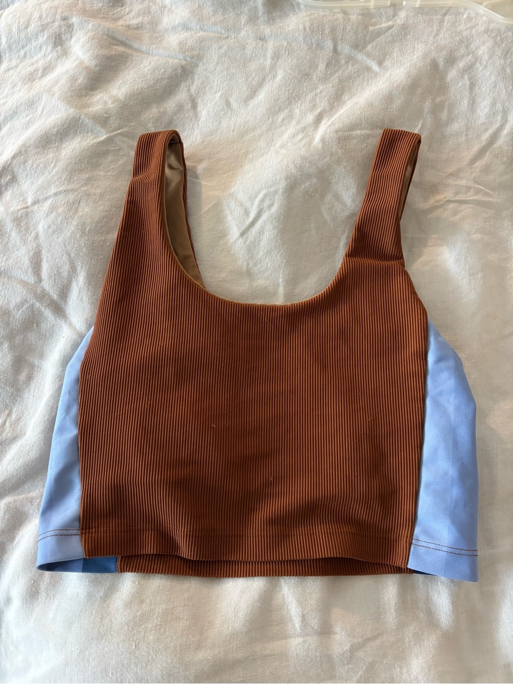 Colorblock Ribbed Crop work outTank Top - Brown & Light Blue